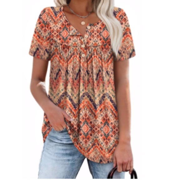 WIHOLL Tops - Trendy Orange Patterned Women's Top